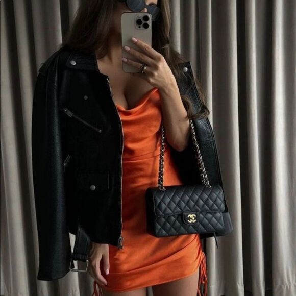 Zara Dresses & Skirts - DRAPED SATIN EFFECT DRESS DARK ORANGE